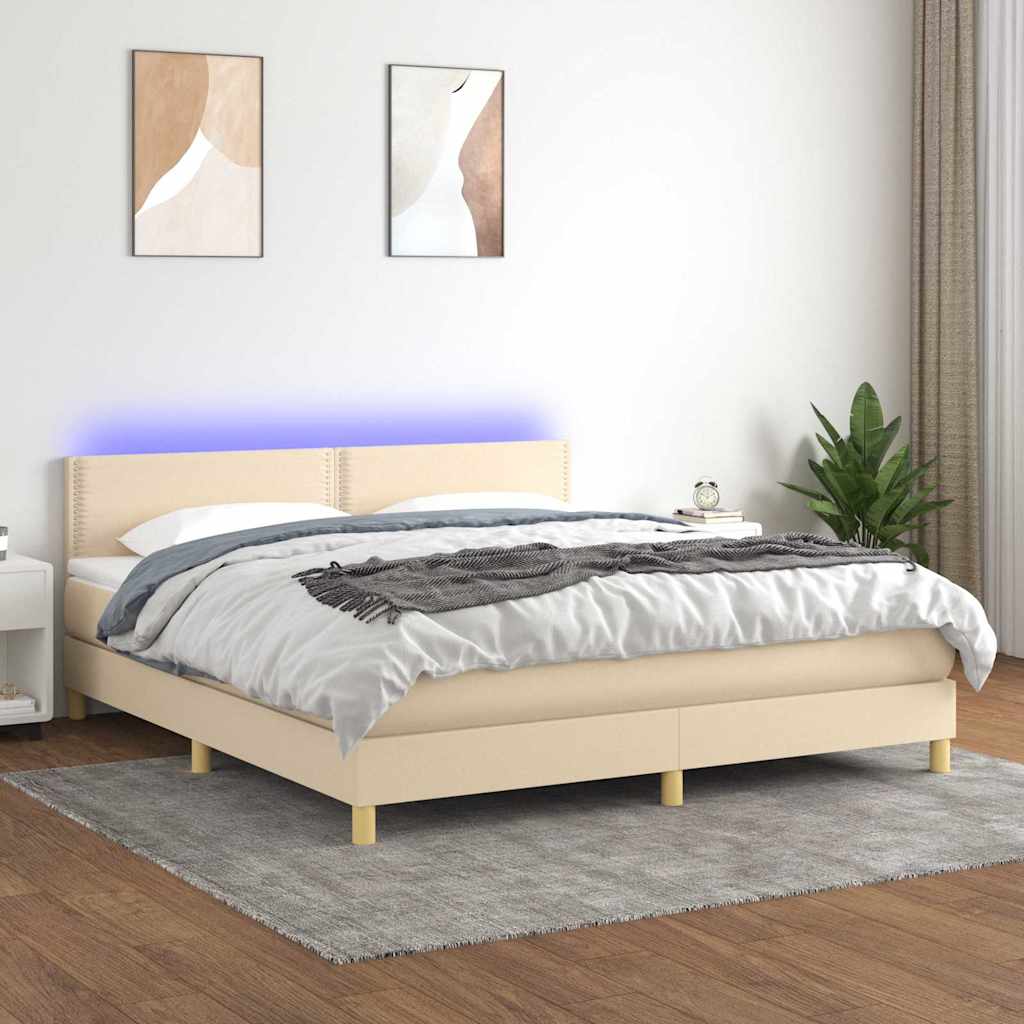 vidaXL Boxspring met matras en LED stof lichtgrijs 90x200 cm