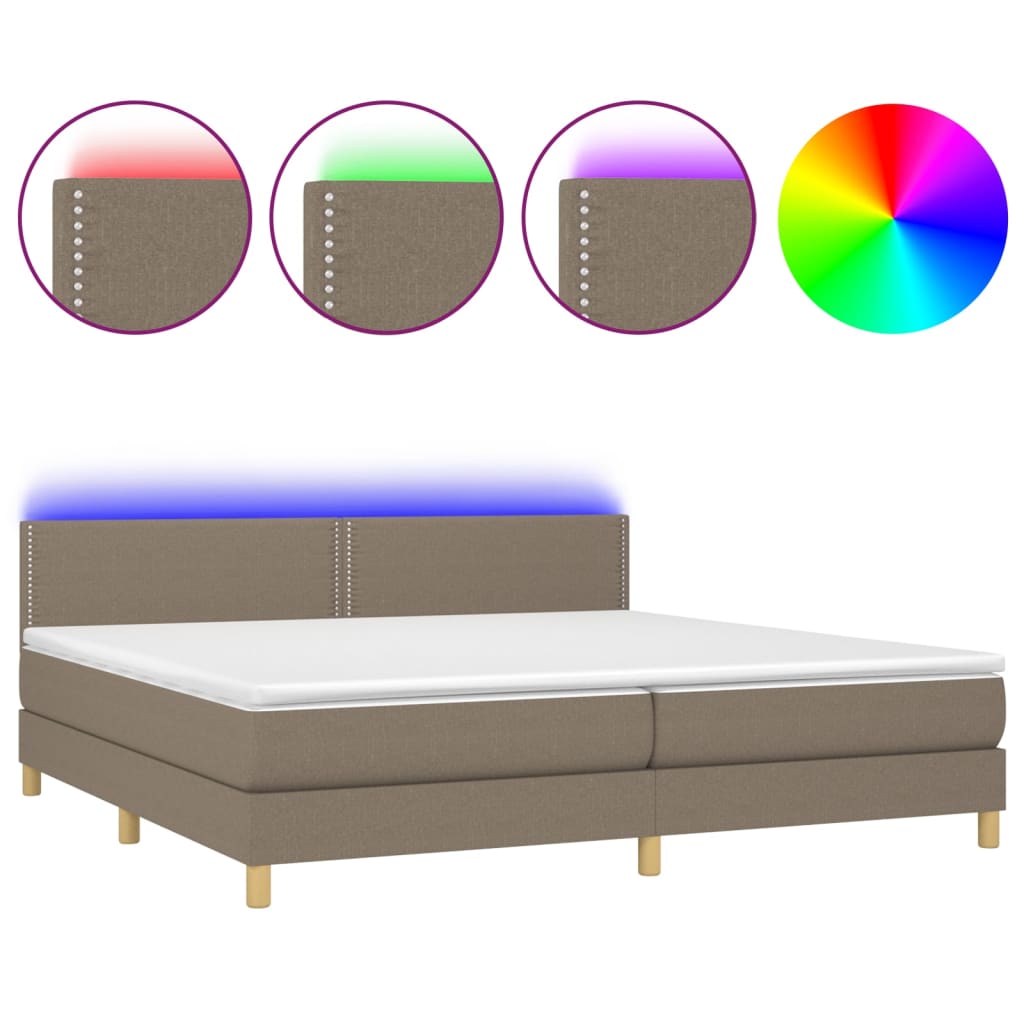 vidaXL Boxspring met matras en LED stof lichtgrijs 90x200 cm