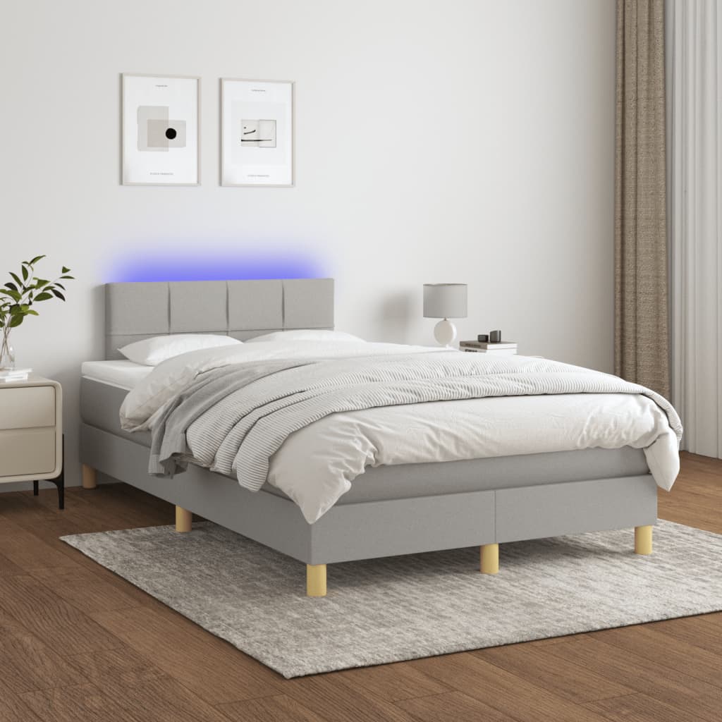 vidaXL Boxspring met matras en LED stof lichtgrijs 90x200 cm