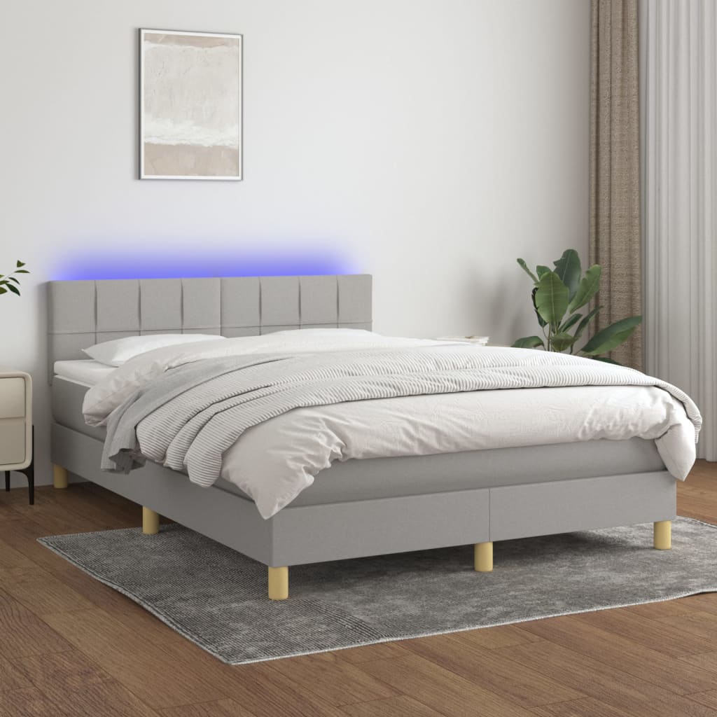vidaXL Boxspring met matras en LED stof lichtgrijs 90x200 cm