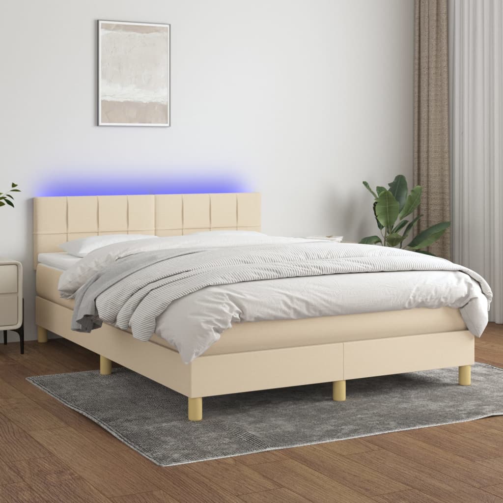 vidaXL Boxspring met matras en LED stof lichtgrijs 90x200 cm