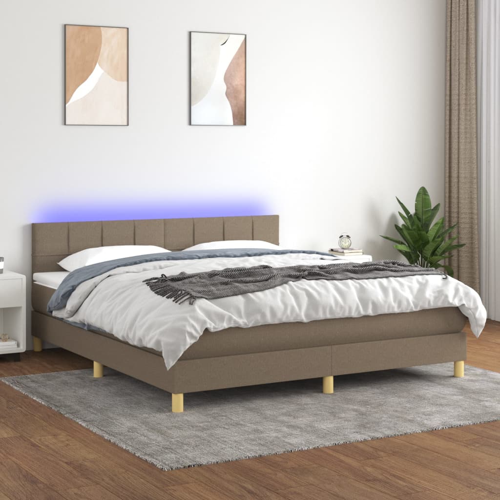 vidaXL Boxspring met matras en LED stof lichtgrijs 90x200 cm