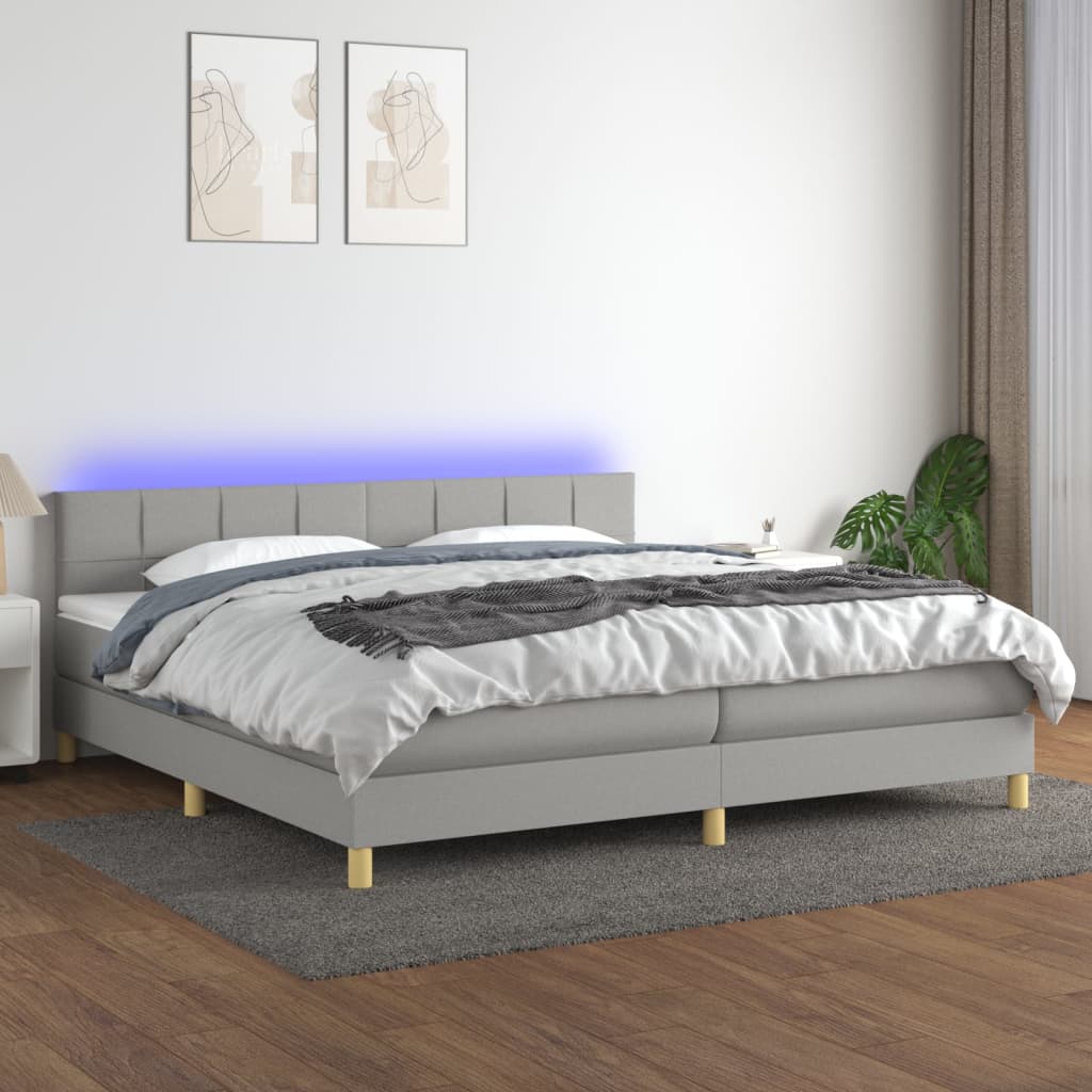 vidaXL Boxspring met matras en LED stof lichtgrijs 90x200 cm