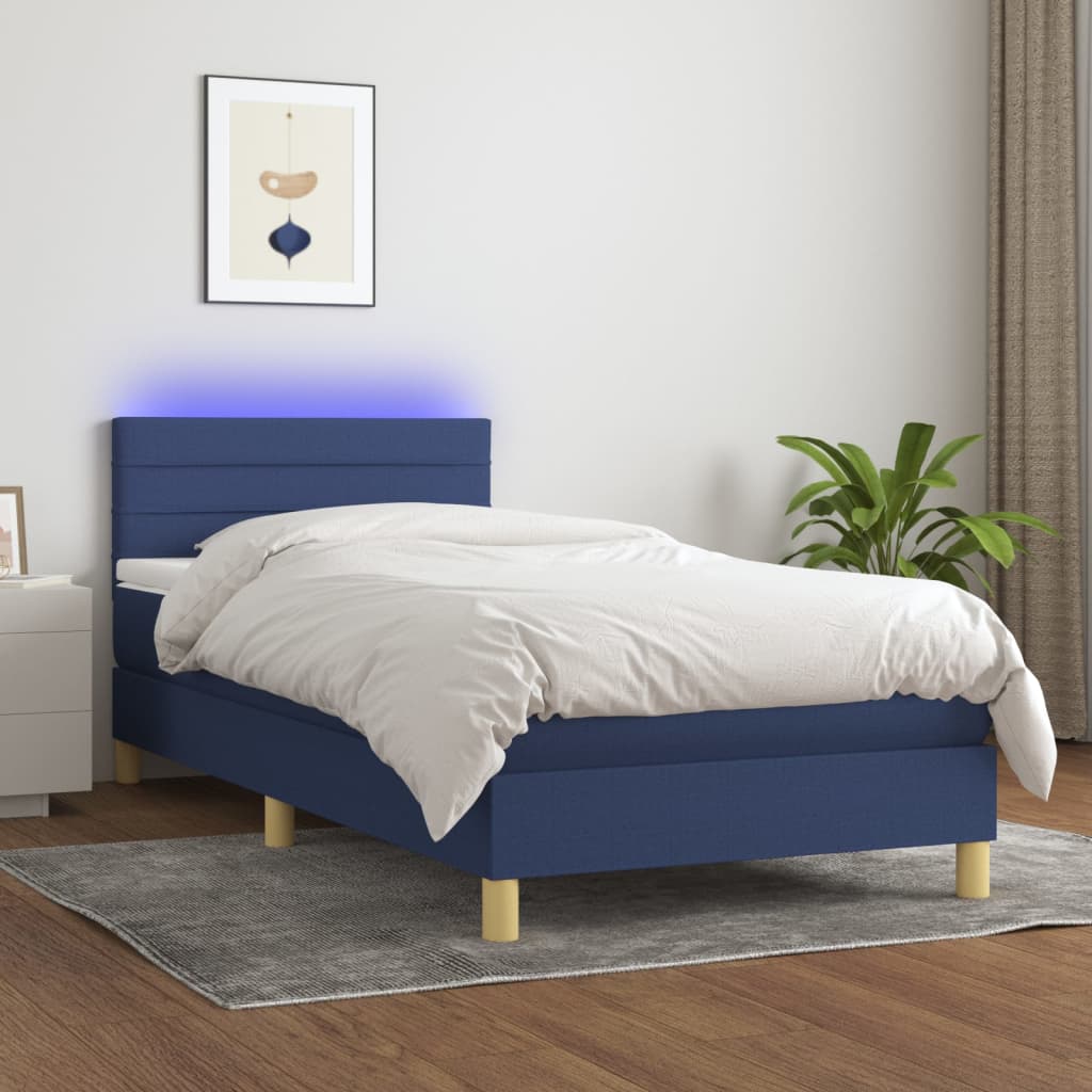 vidaXL Boxspring met matras en LED stof lichtgrijs 90x200 cm