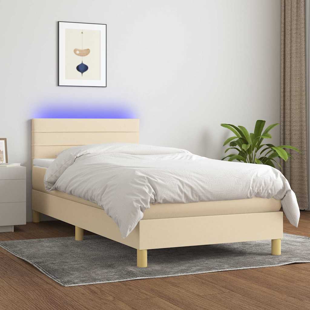 vidaXL Boxspring met matras en LED stof lichtgrijs 90x200 cm
