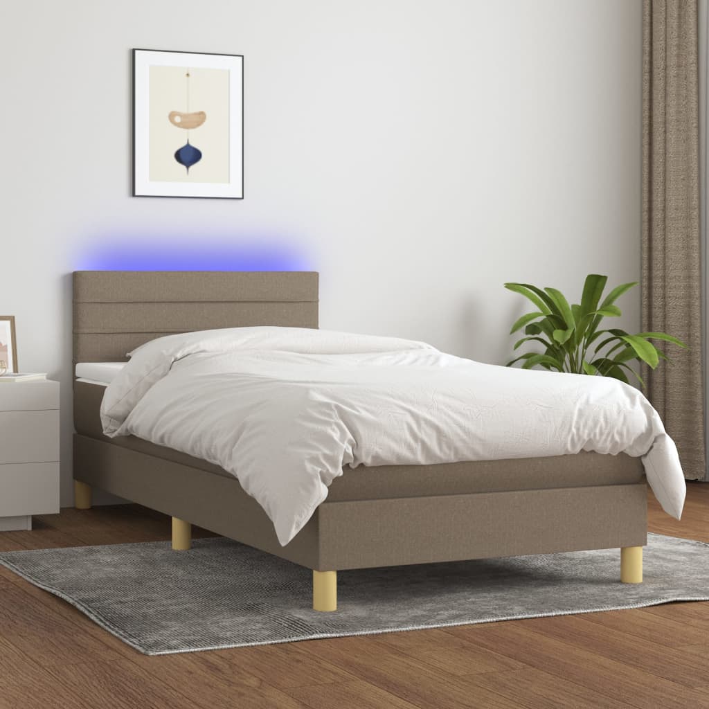 vidaXL Boxspring met matras en LED stof lichtgrijs 90x200 cm
