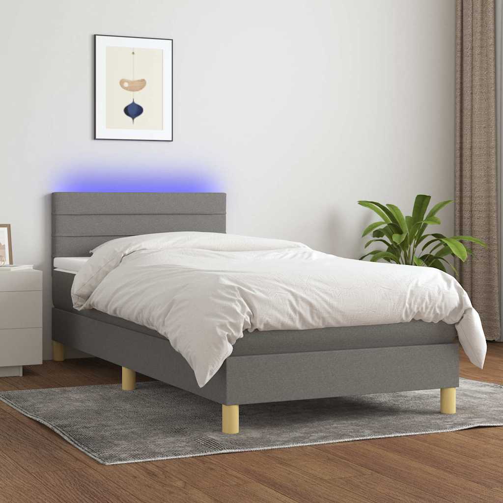 vidaXL Boxspring met matras en LED stof lichtgrijs 90x200 cm