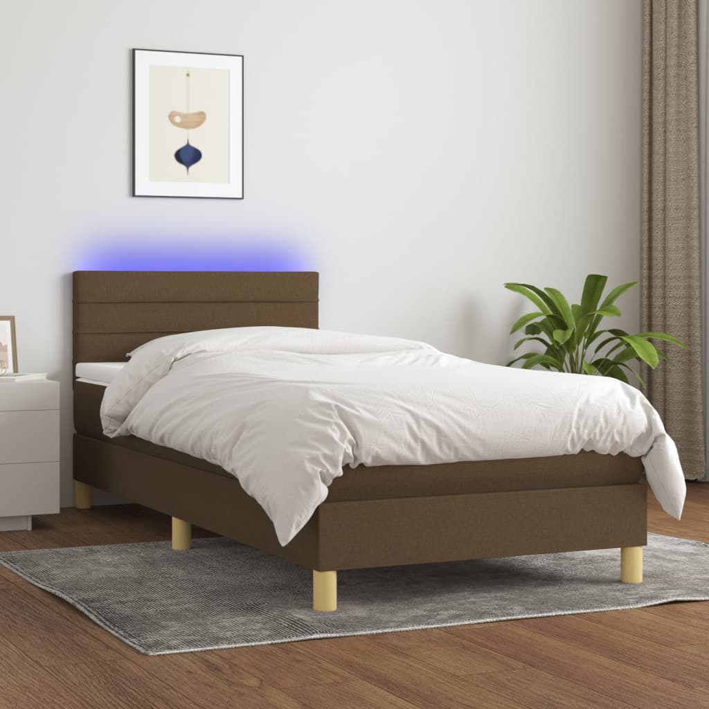vidaXL Boxspring met matras en LED stof lichtgrijs 90x200 cm