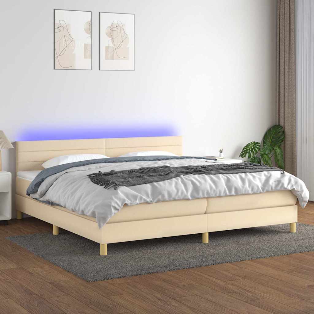 vidaXL Boxspring met matras en LED stof lichtgrijs 90x200 cm