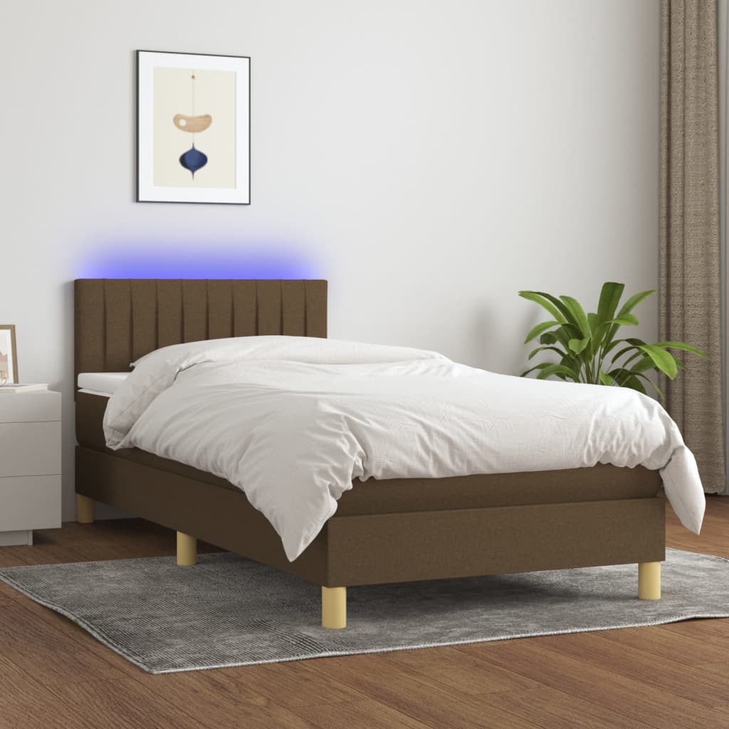 vidaXL Boxspring met matras en LED stof lichtgrijs 90x200 cm