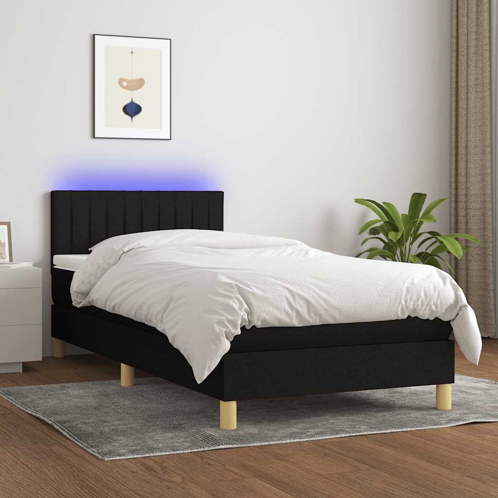 vidaXL Boxspring met matras en LED stof lichtgrijs 90x200 cm