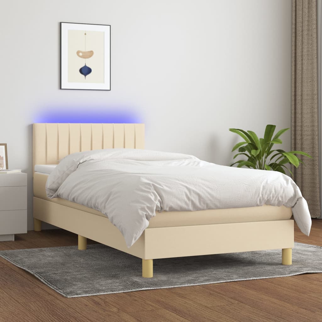 vidaXL Boxspring met matras en LED stof lichtgrijs 90x200 cm