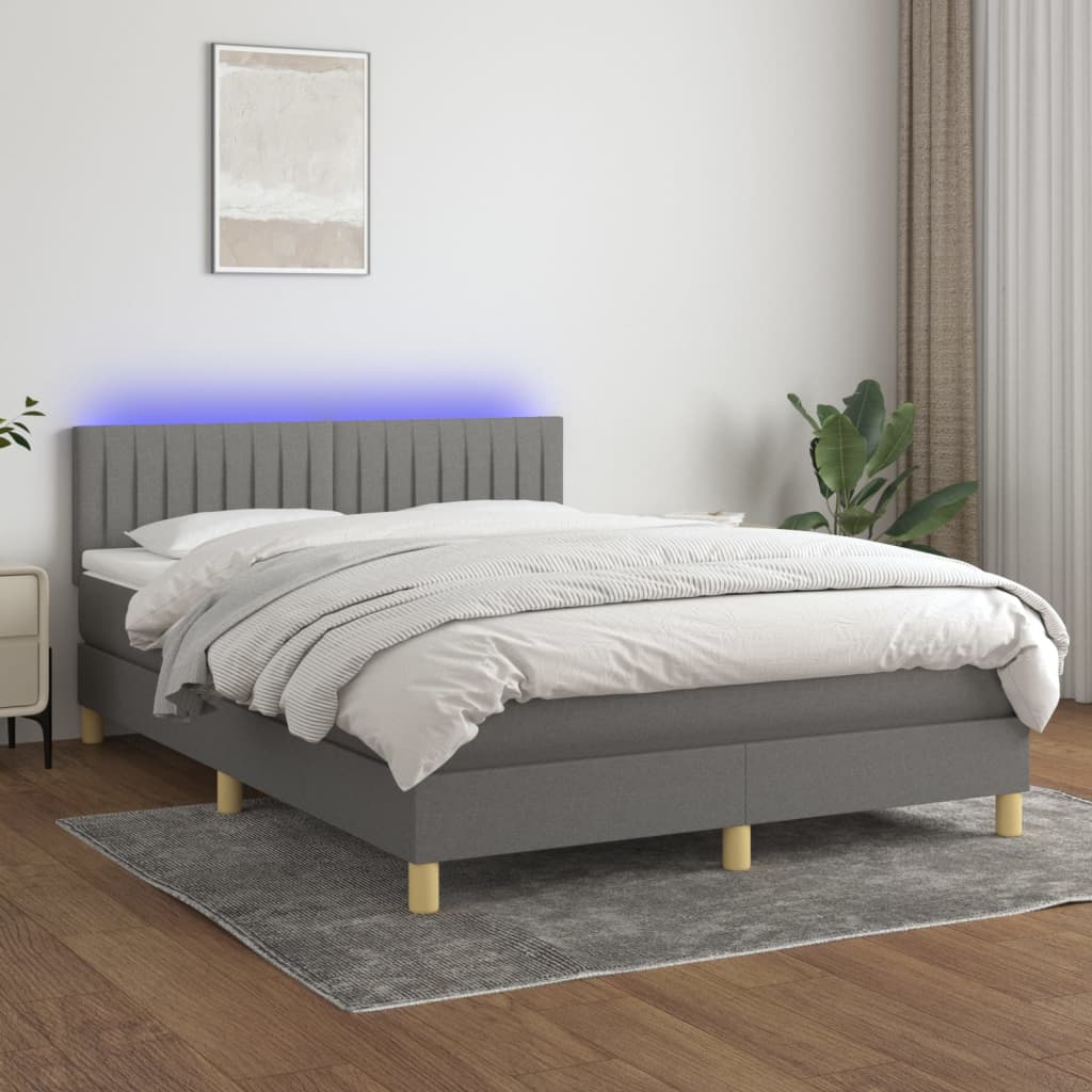 vidaXL Boxspring met matras en LED stof lichtgrijs 90x200 cm