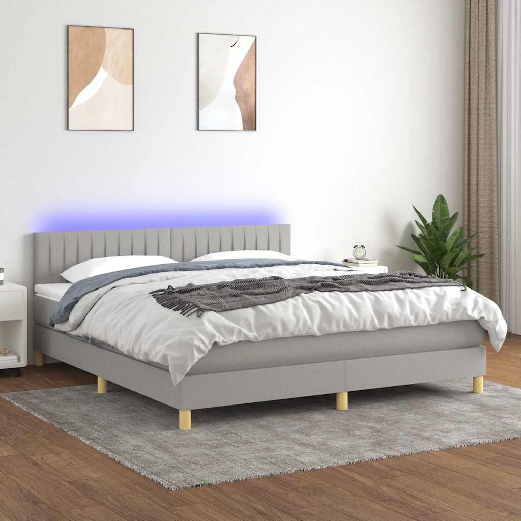 vidaXL Boxspring met matras en LED stof lichtgrijs 90x200 cm