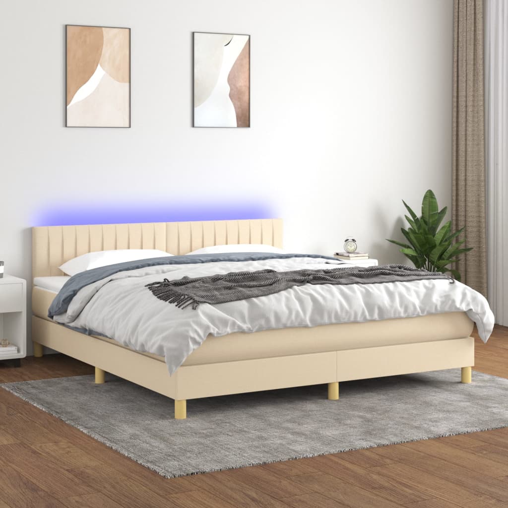 vidaXL Boxspring met matras en LED stof lichtgrijs 90x200 cm