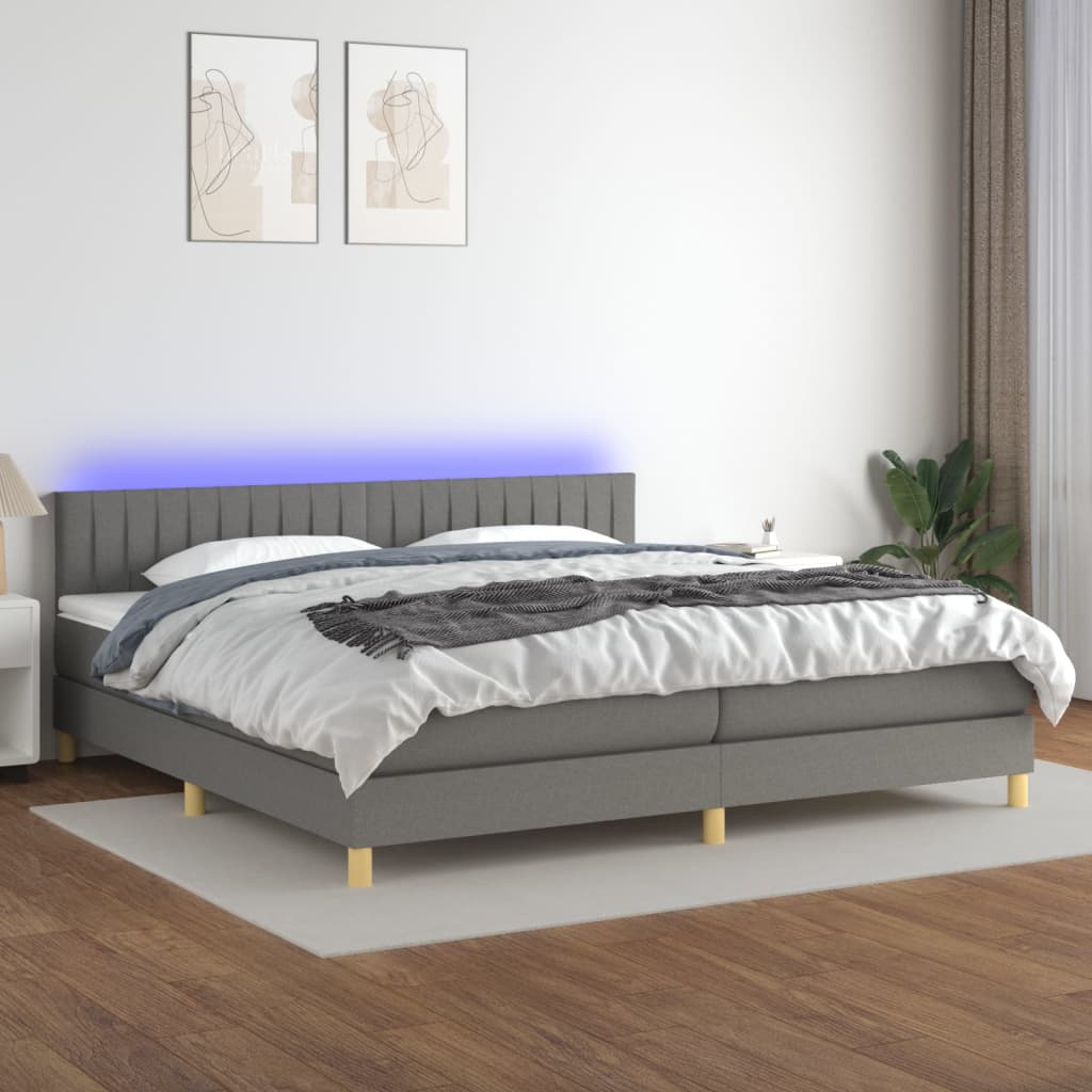 vidaXL Boxspring met matras en LED stof lichtgrijs 90x200 cm