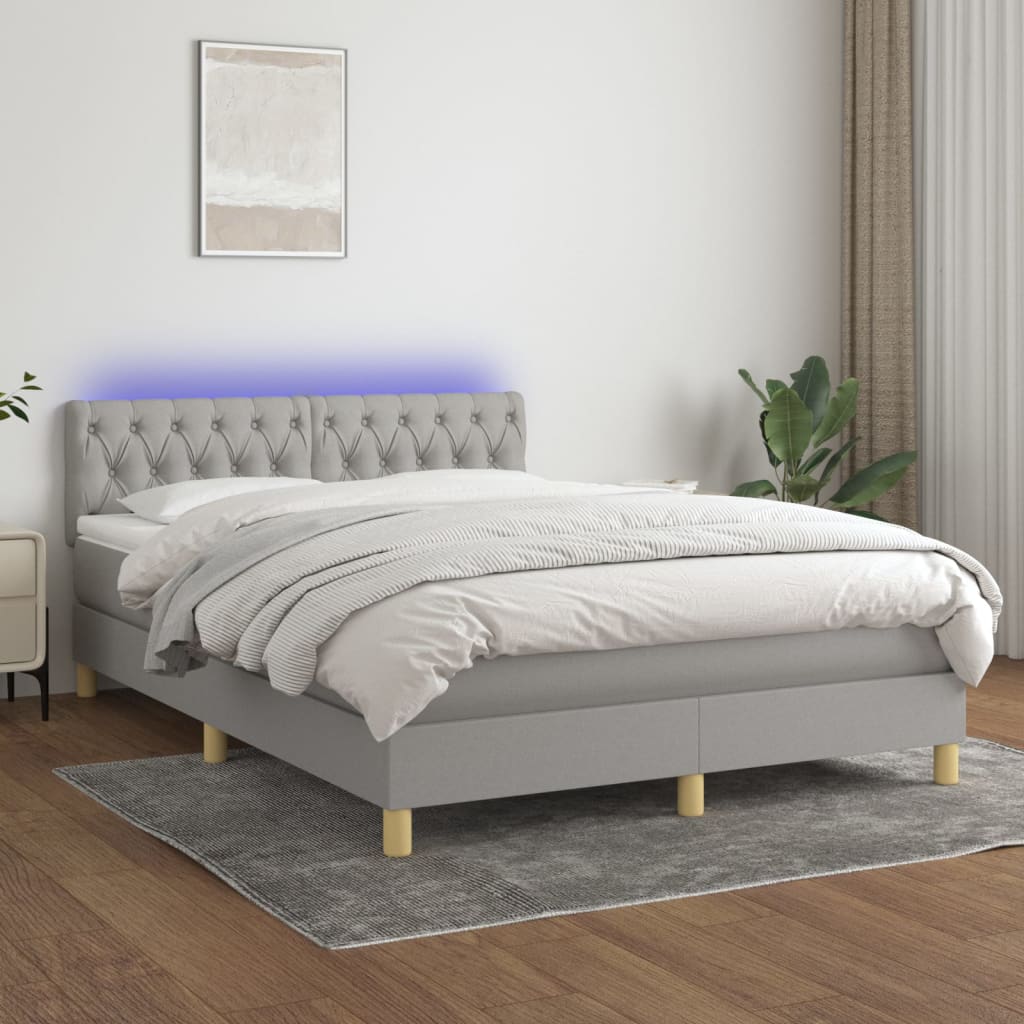 vidaXL Boxspring met matras en LED stof lichtgrijs 90x200 cm