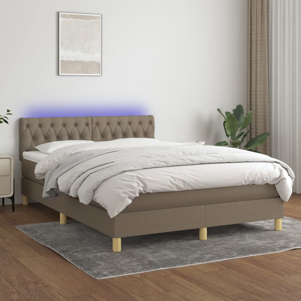 vidaXL Boxspring met matras en LED stof lichtgrijs 90x200 cm