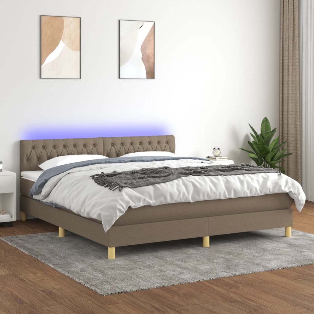 vidaXL Boxspring met matras en LED stof lichtgrijs 90x200 cm