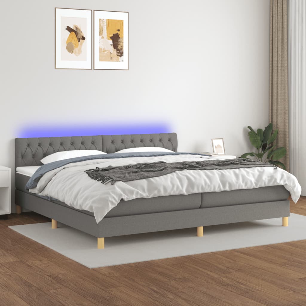 vidaXL Boxspring met matras en LED stof lichtgrijs 90x200 cm