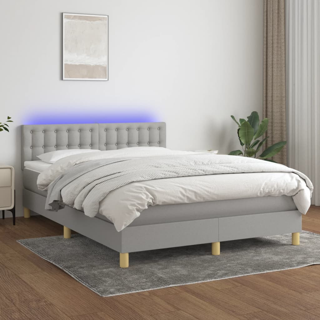 vidaXL Boxspring met matras en LED stof lichtgrijs 90x200 cm