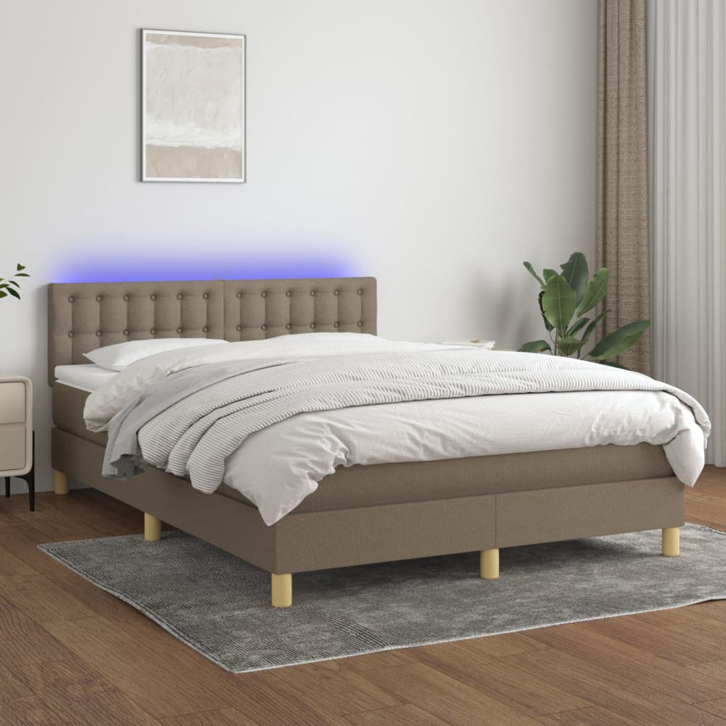 vidaXL Boxspring met matras en LED stof lichtgrijs 90x200 cm