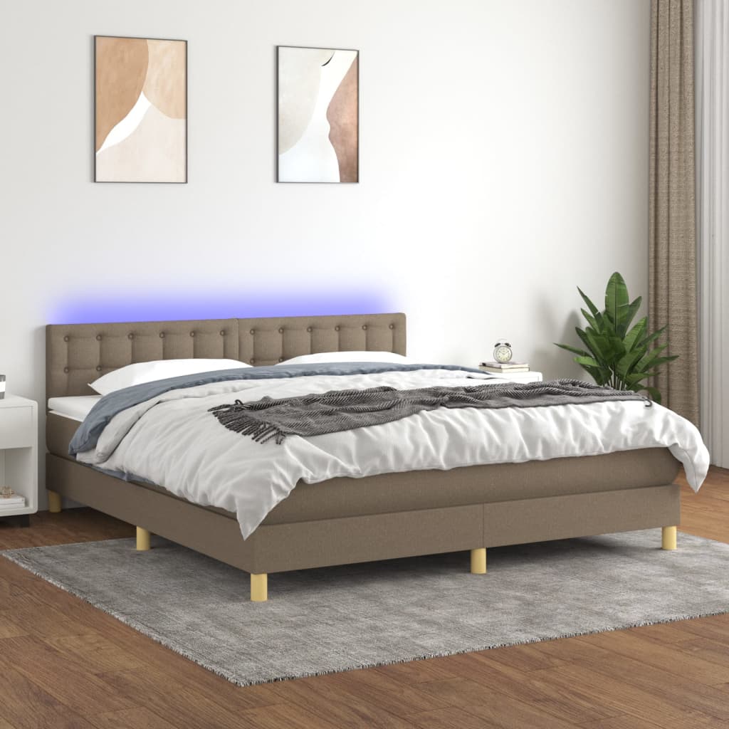 vidaXL Boxspring met matras en LED stof lichtgrijs 90x200 cm