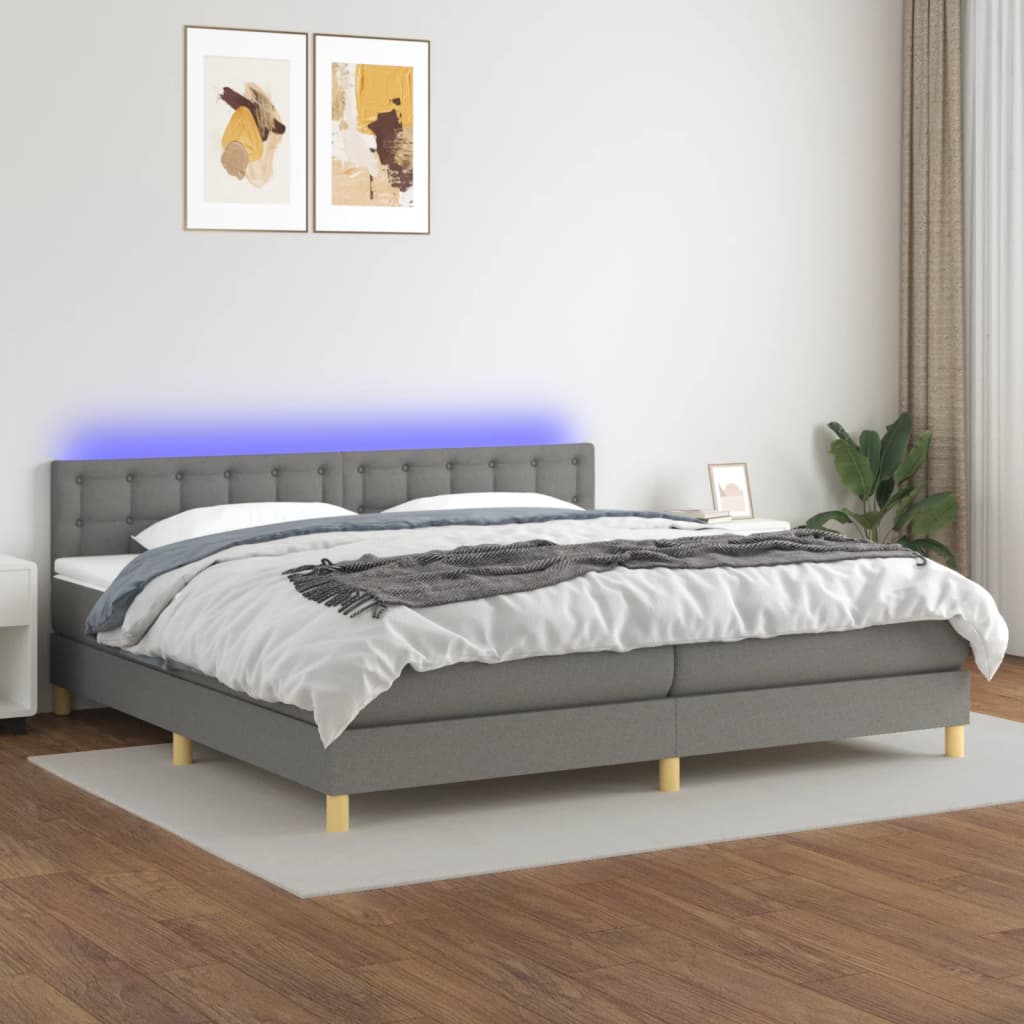 vidaXL Boxspring met matras en LED stof lichtgrijs 90x200 cm