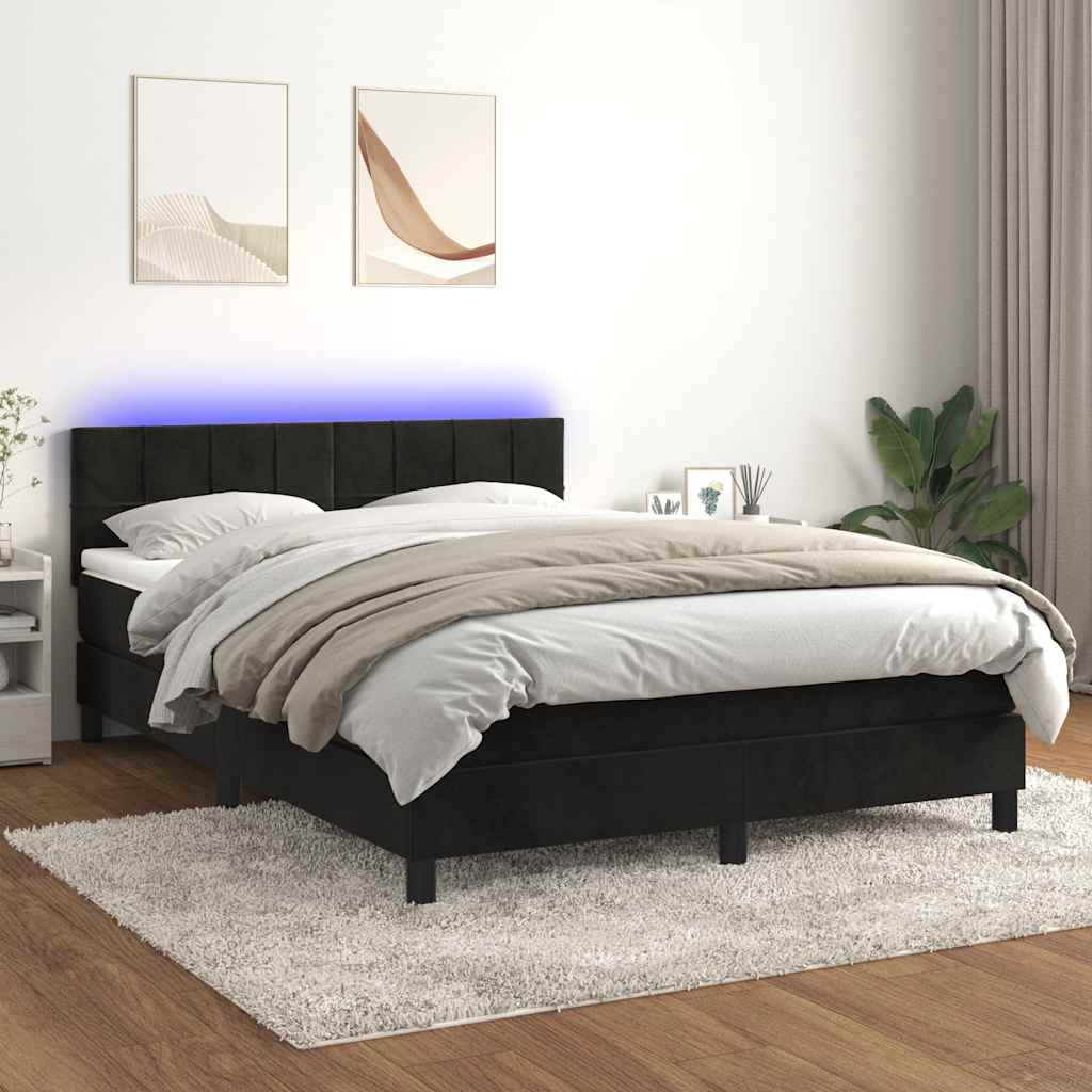 vidaXL Boxspring met matras en LED fluweel zwart 120x200 cm