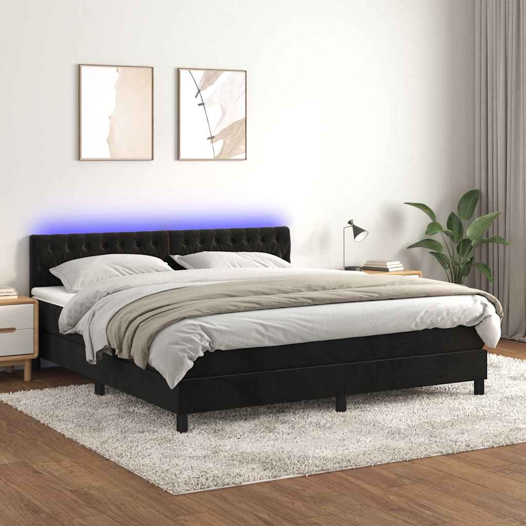 vidaXL Boxspring met matras en LED fluweel zwart 120x200 cm