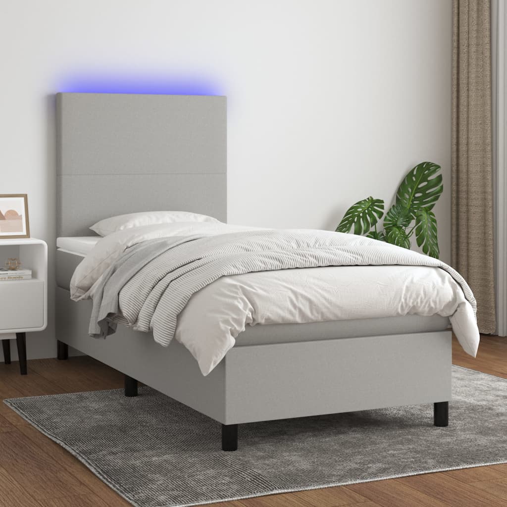 vidaXL Boxspring met matras en LED stof donkergrijs 100x200 cm