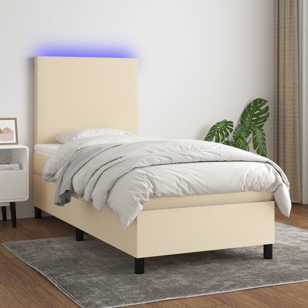 vidaXL Boxspring met matras en LED stof donkergrijs 100x200 cm