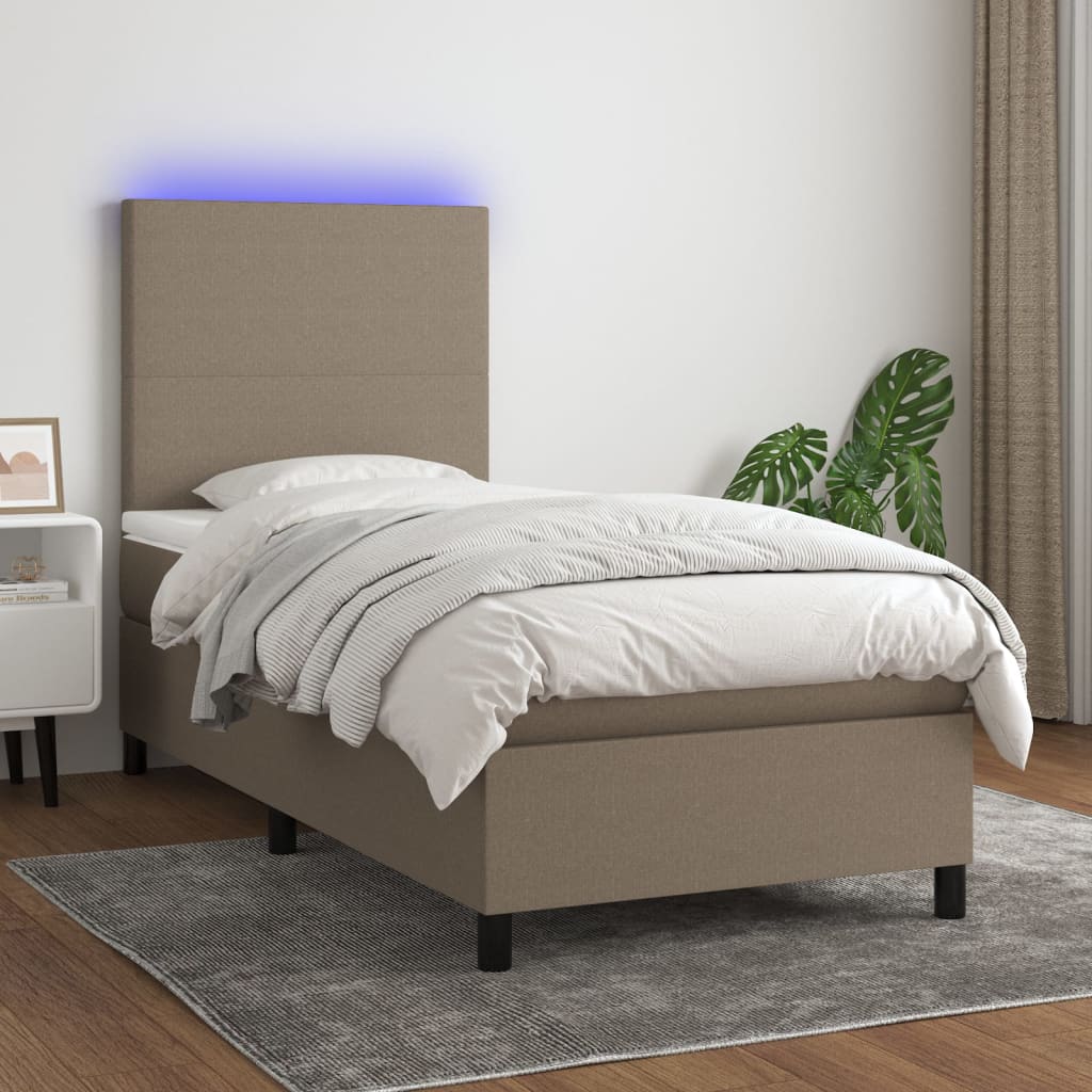 vidaXL Boxspring met matras en LED stof donkergrijs 100x200 cm