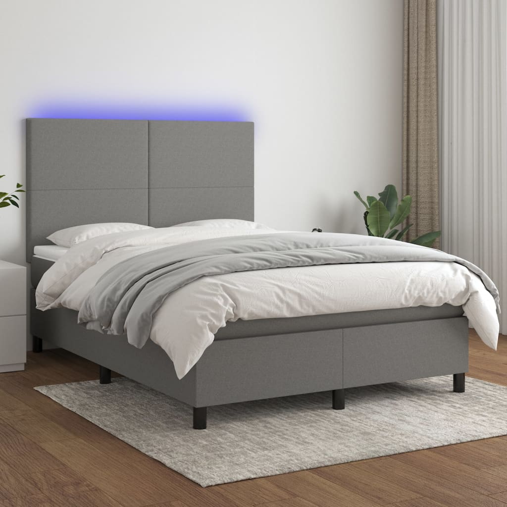 vidaXL Boxspring met matras en LED stof donkergrijs 100x200 cm