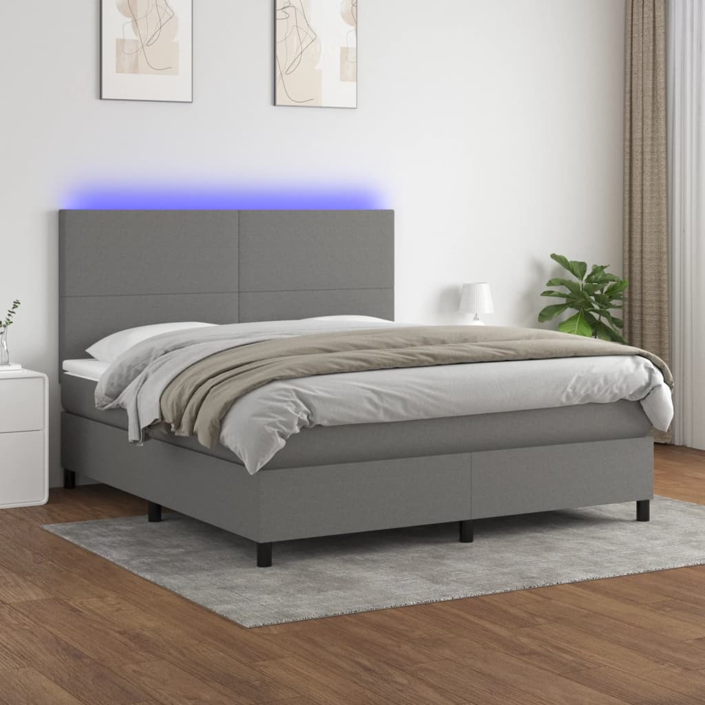 vidaXL Boxspring met matras en LED stof donkergrijs 100x200 cm