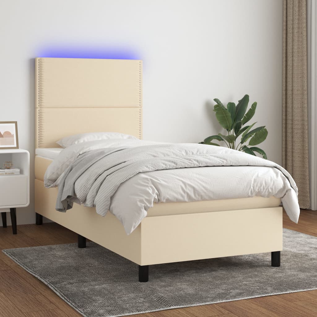 vidaXL Boxspring met matras en LED stof donkergrijs 100x200 cm