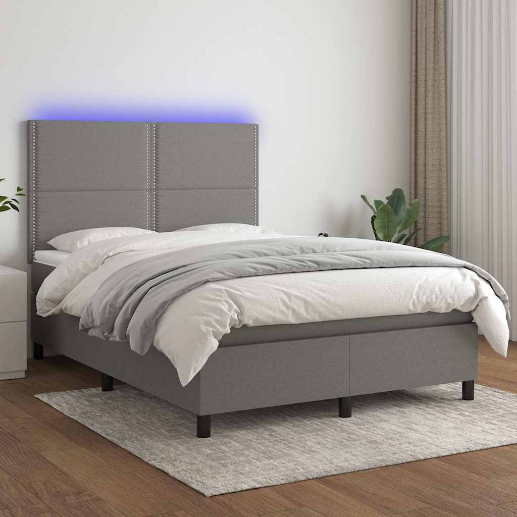 vidaXL Boxspring met matras en LED stof donkergrijs 100x200 cm