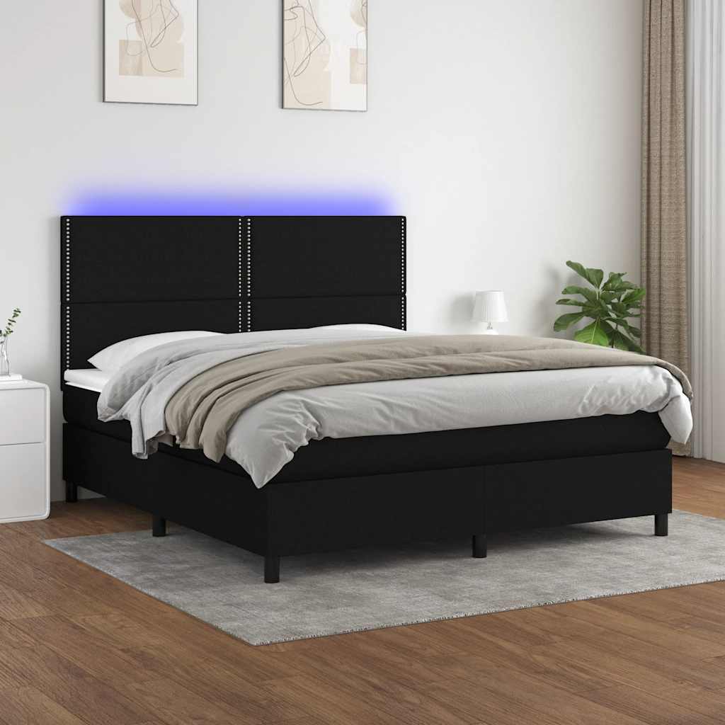 vidaXL Boxspring met matras en LED stof donkergrijs 100x200 cm