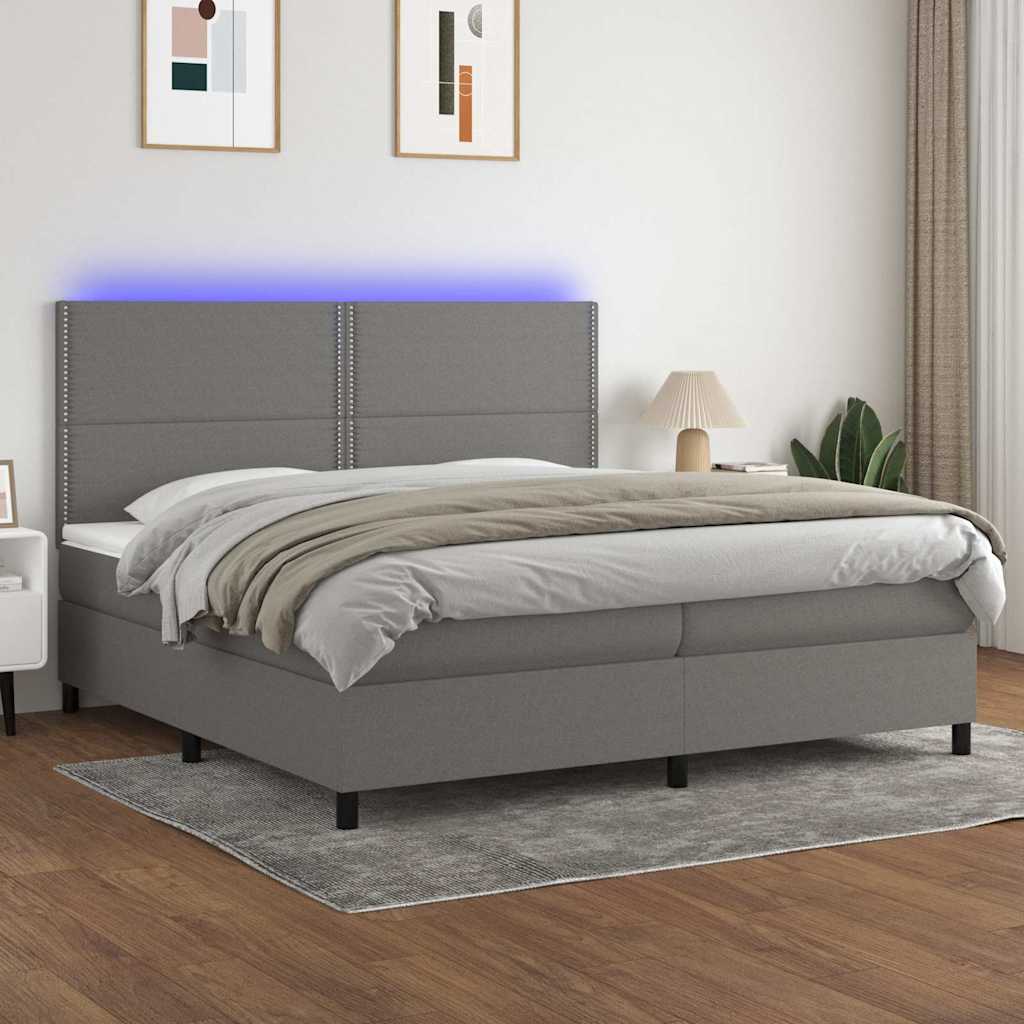 vidaXL Boxspring met matras en LED stof donkergrijs 100x200 cm