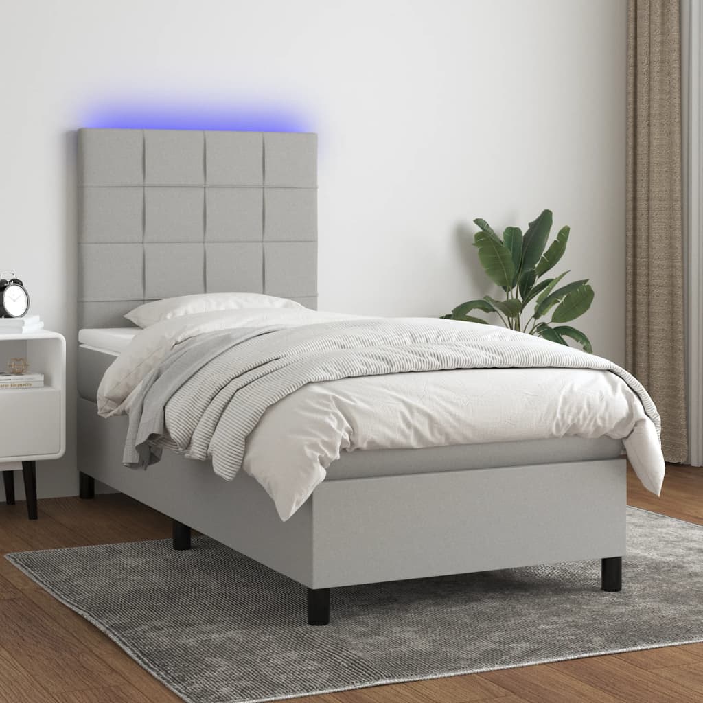 vidaXL Boxspring met matras en LED stof donkergrijs 100x200 cm
