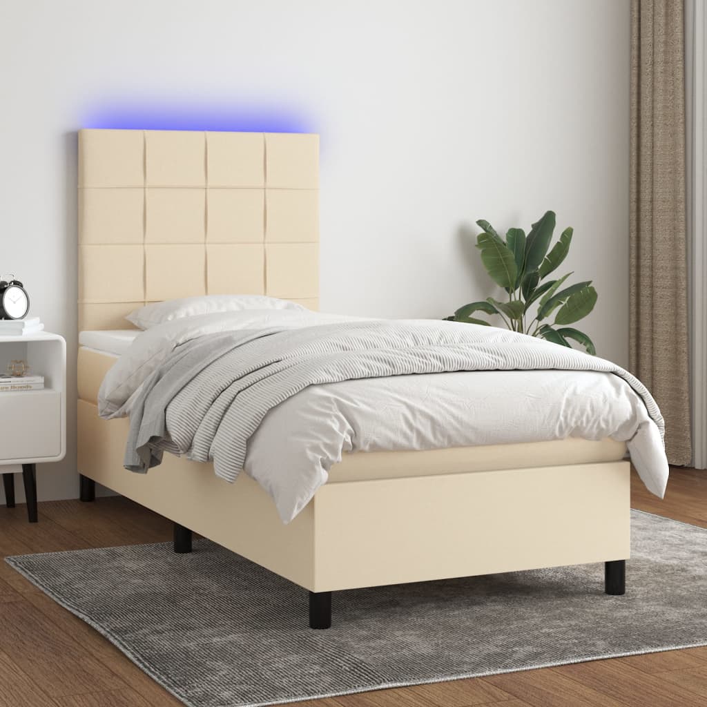 vidaXL Boxspring met matras en LED stof donkergrijs 100x200 cm