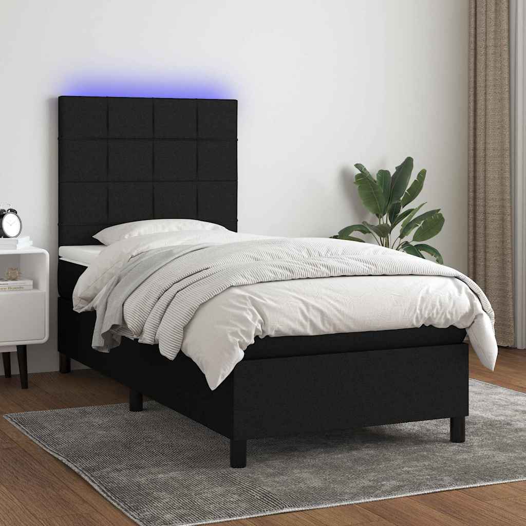 vidaXL Boxspring met matras en LED stof donkergrijs 100x200 cm