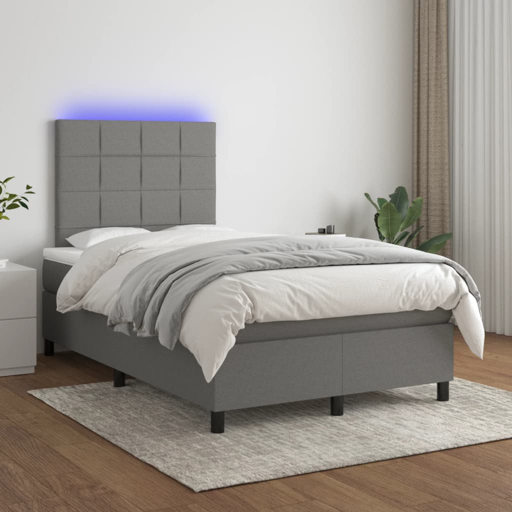 vidaXL Boxspring met matras en LED stof donkergrijs 100x200 cm
