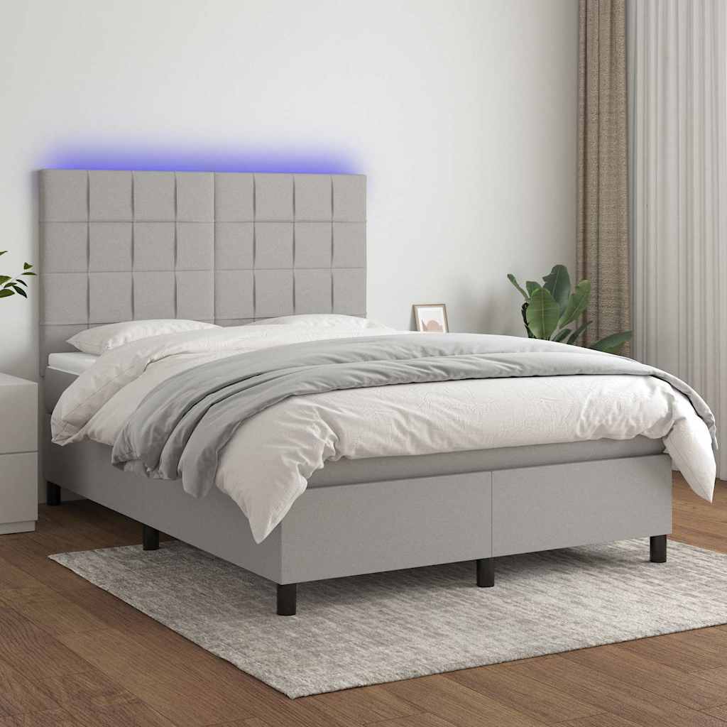 vidaXL Boxspring met matras en LED stof donkergrijs 100x200 cm