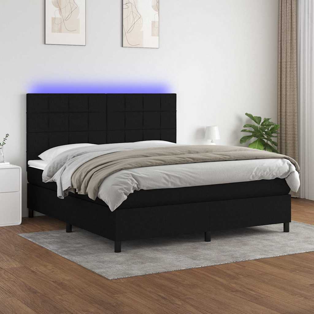 vidaXL Boxspring met matras en LED stof donkergrijs 100x200 cm