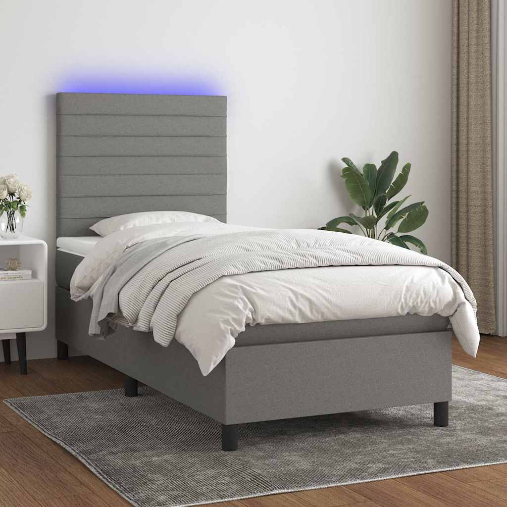 vidaXL Boxspring met matras en LED stof donkergrijs 100x200 cm
