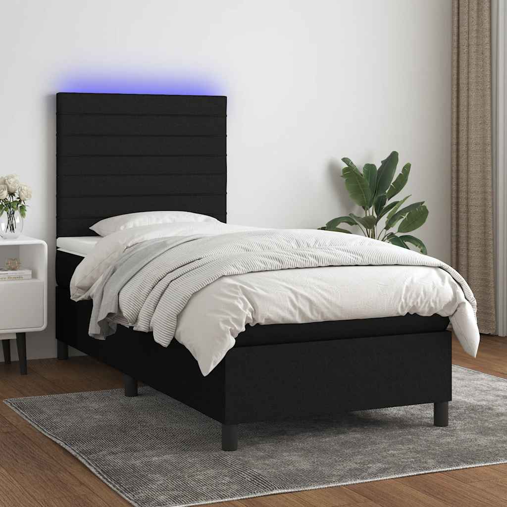 vidaXL Boxspring met matras en LED stof donkergrijs 100x200 cm