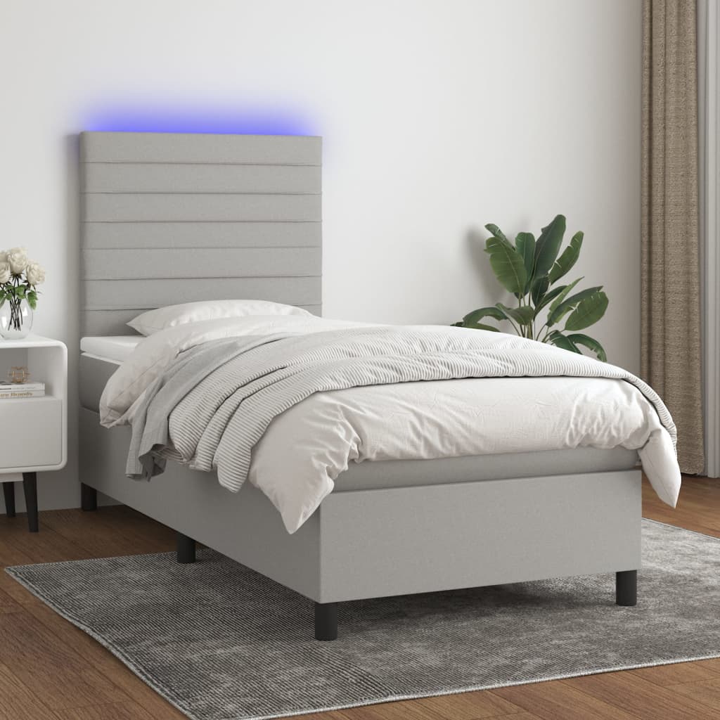 vidaXL Boxspring met matras en LED stof donkergrijs 100x200 cm