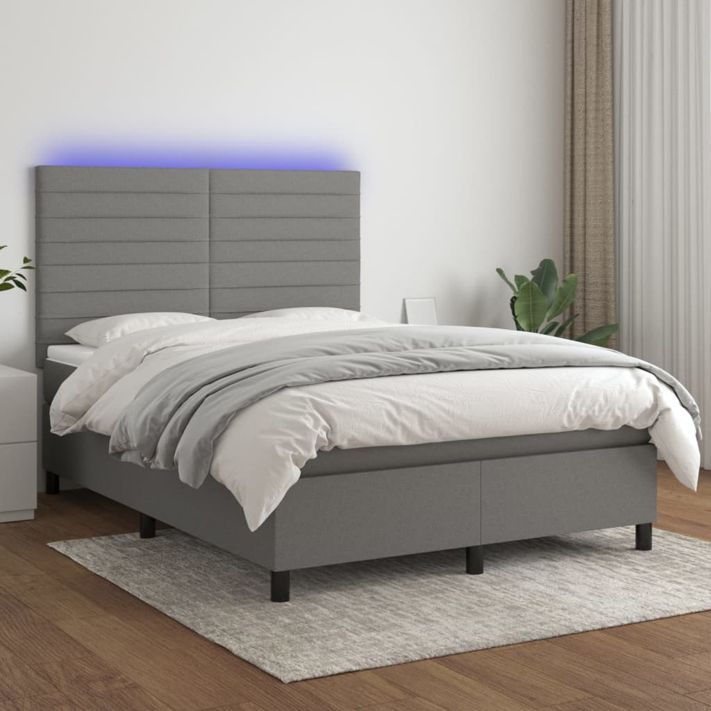 vidaXL Boxspring met matras en LED stof donkergrijs 100x200 cm