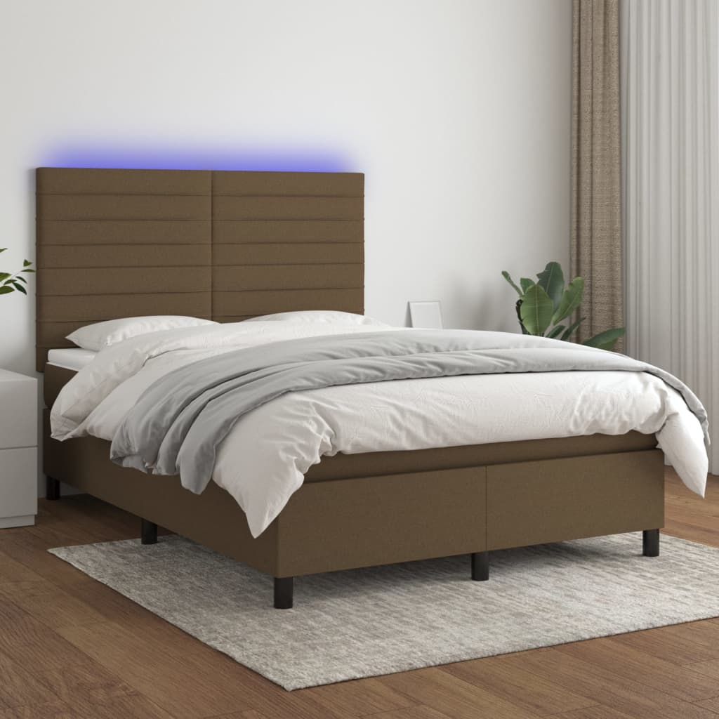 vidaXL Boxspring met matras en LED stof donkergrijs 100x200 cm